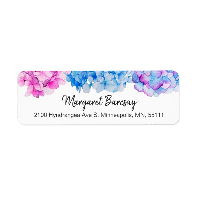 Elegant Watercolor Hydrangea Flowers Label (Front)