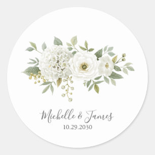 Elegant watercolor Hydrangea Rose Floral Wedding Classic Round Sticker