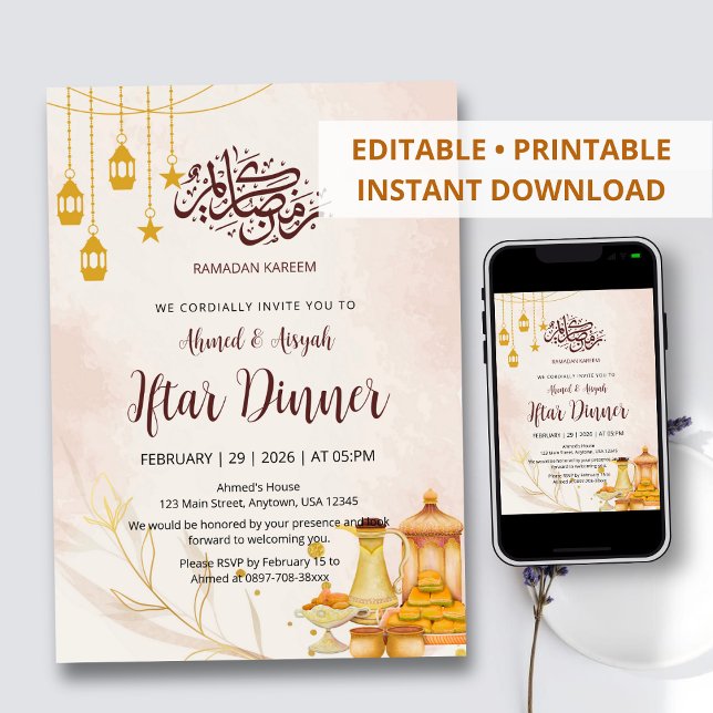 Elegant Watercolor Iftar Dinner Invitation Dates (Creator Uploaded)