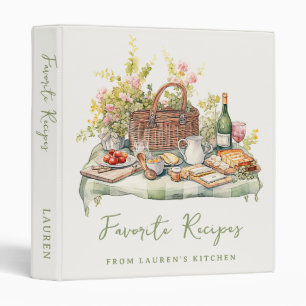 Elegant Watercolor Illustrated Favorite Recipes 3 Ring Binder