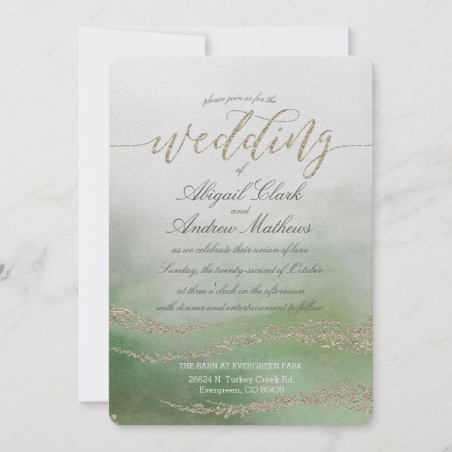 Elegant Watercolor in Foliage Wedding Invitation (Front)