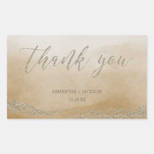 Elegant Watercolor in Sand Wedding Thank You Rectangular Sticker