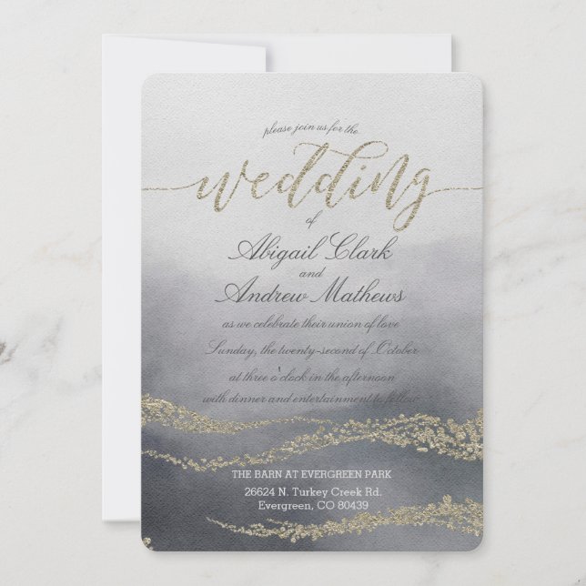 Elegant Watercolor in Smoke Wedding Invitation (Front)