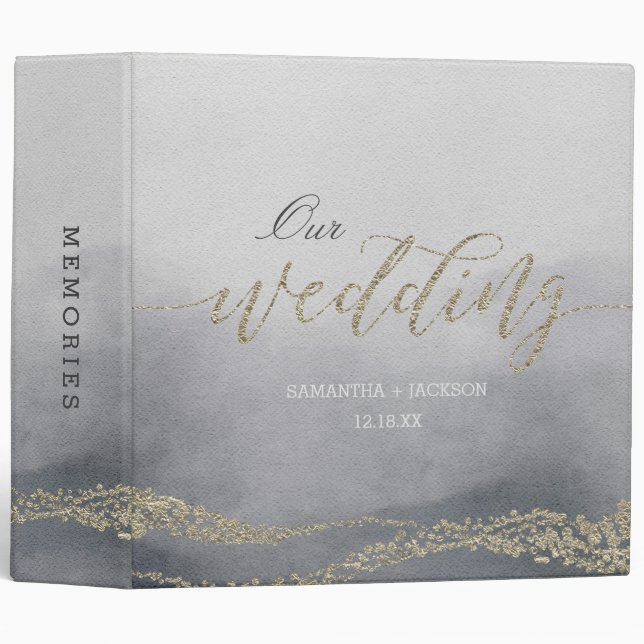 Elegant Watercolor in Smoke Wedding Photo Album Binder (Front/Spine)