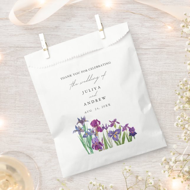 Elegant watercolor Iris flower script wedding Favor Bag (Clipped)
