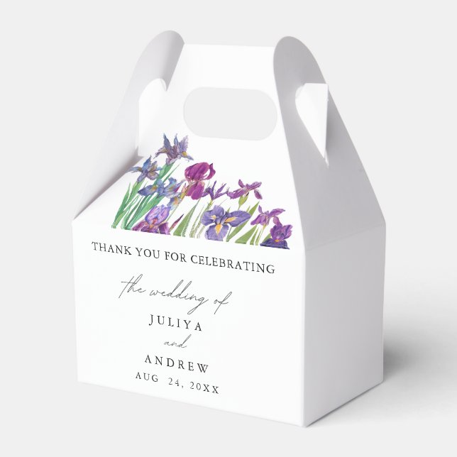 Elegant watercolor Iris flower script wedding Favor Boxes (Front Side)