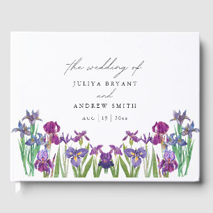 Elegant watercolor Iris flower script wedding Guest Book