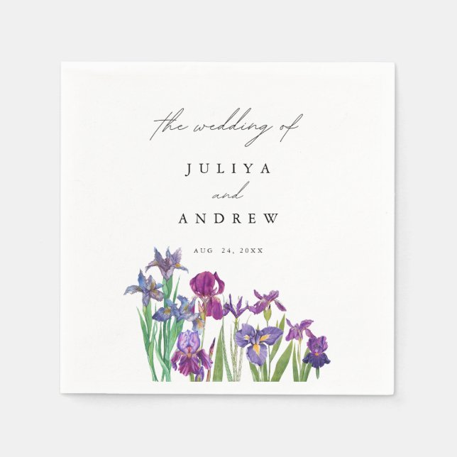 Elegant watercolor Iris flower script wedding  Napkins (Front)