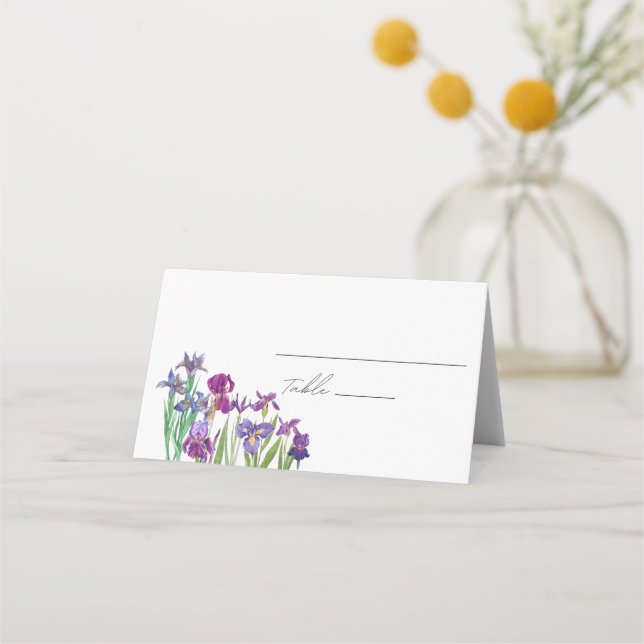 Elegant watercolor Iris flower script wedding  Place Card (Front)