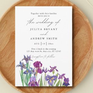 Elegant watercolor Iris in white script wedding Invitation