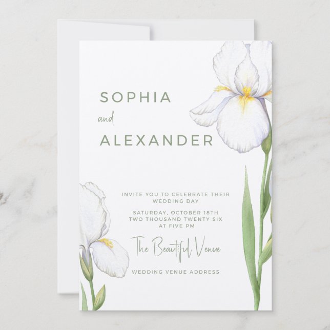 Elegant Watercolor Irises Wedding Invitation (Front)