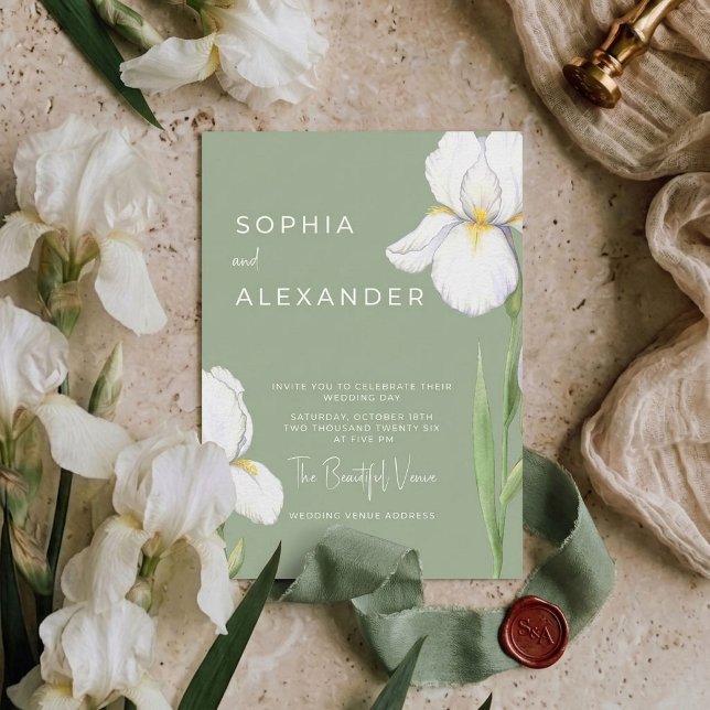Elegant Watercolor Irises Wedding Invitation (Creator Uploaded)