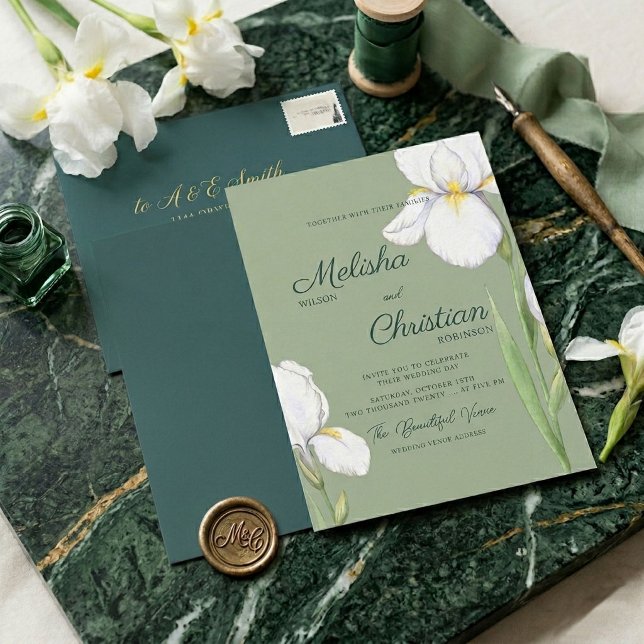 Elegant Watercolor Irises Wedding Invitation (Creator Uploaded)