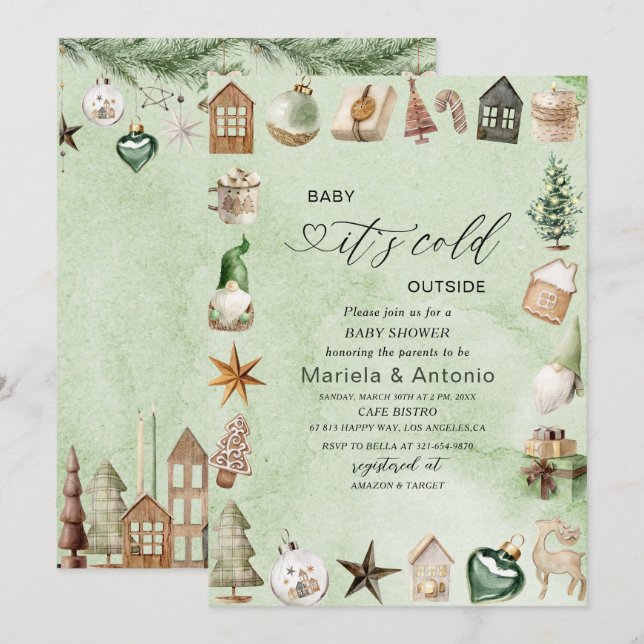 Elegant  Watercolor it`s cold outside Baby Shower Invitation (Front/Back)