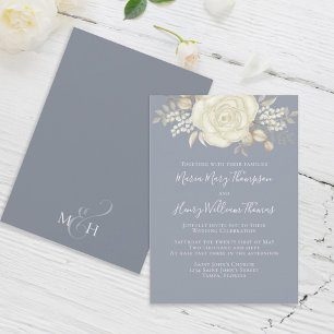 Elegant Watercolor Ivory Cream Floral Rose Foliage Invitation