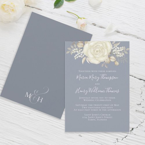 Elegant Watercolor Ivory Cream Floral Rose Foliage Invitation