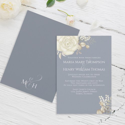 Elegant Watercolor Ivory Cream Floral Rose Foliage Invitation