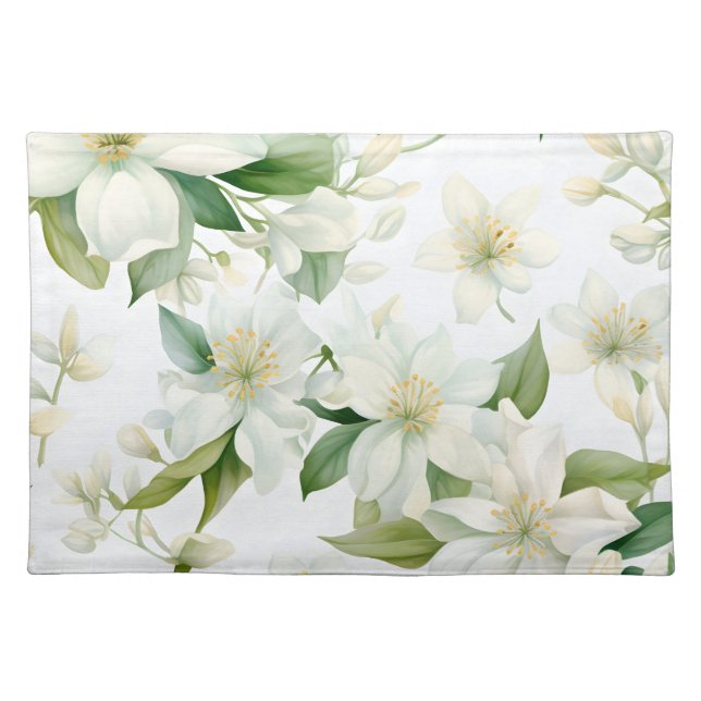 Elegant Watercolor Jasmine Flowers Cloth Placemat (Front)