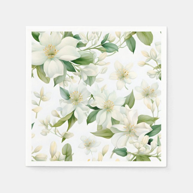 Elegant Watercolor Jasmine Flowers Napkins (Front)