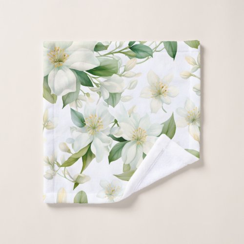 Elegant Watercolor Jasmine Flowers Wash Cloth
