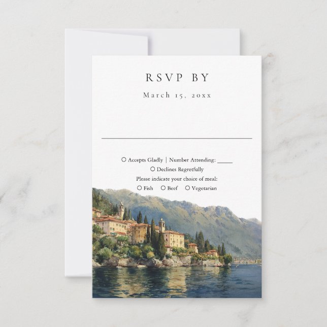 Elegant Watercolor Lake Como Italy Wedding RSVP Card (Front)