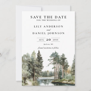 Elegant Watercolor Lake Forest Woodland Wedding Save The Date