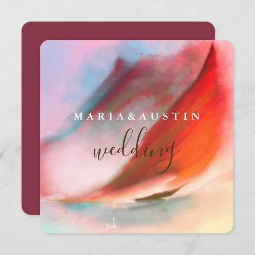 Elegant Watercolor Landscape Red Burgundy Wedding Invitation