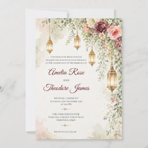 Elegant Watercolor Lantern Wedding Invitation