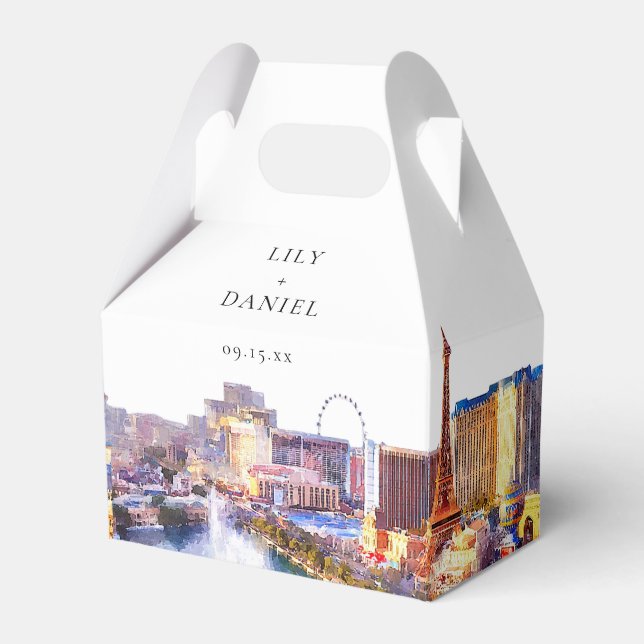 Elegant Watercolor Las Vegas Wedding Favor Boxes (Front Side)
