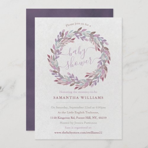 Elegant Watercolor Laurel Wreath Baby Shower Invitation