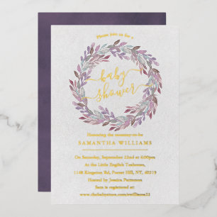 Elegant Watercolor Laurel Wreath Baby Shower Real Foil Invitation