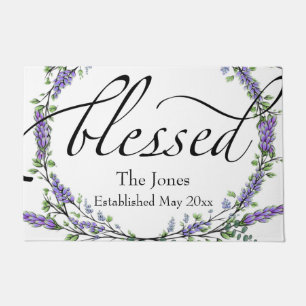 Elegant watercolor Lavender and Eucalyptus Blessed Doormat