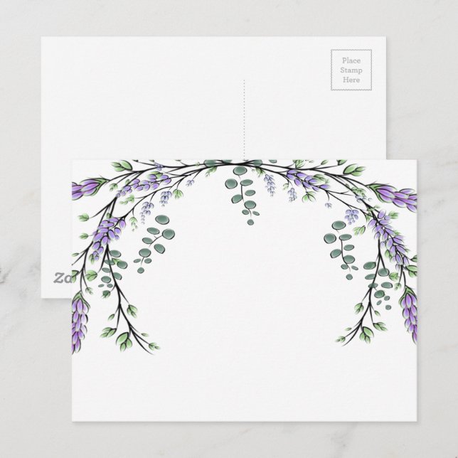 Elegant watercolor Lavender and Eucalyptus Postcard (Front/Back)