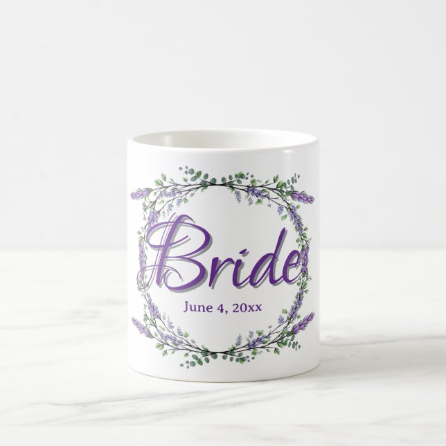 Elegant watercolor Lavender Eucalyptus Bride Coffee Mug (Center)