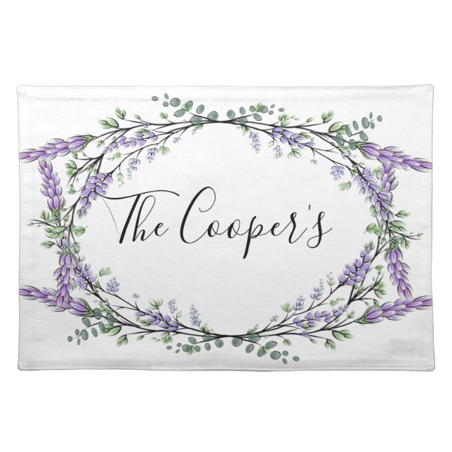 Elegant watercolor Lavender Eucalyptus Cloth Placemat (Front)