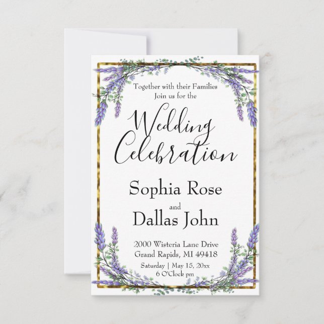Elegant watercolor lavender eucalyptus Wedding Invitation (Front)
