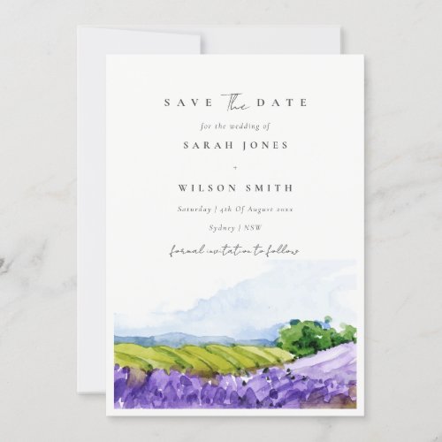 Elegant Watercolor Lavender Fields Save The Date Invitation