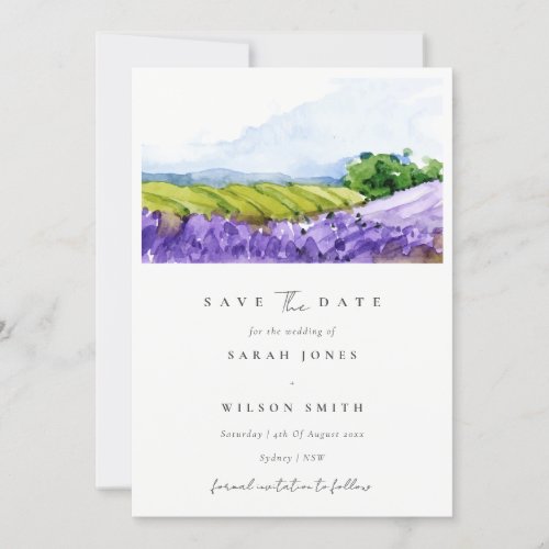 Elegant Watercolor Lavender Fields Save The Date Invitation