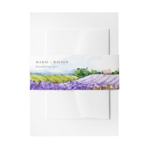 Elegant Watercolor Lavender Fields Wedding Website Invitation Belly Band