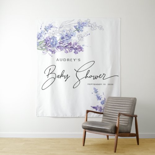 Elegant Watercolor Lavender Floral Baby Shower Tapestry