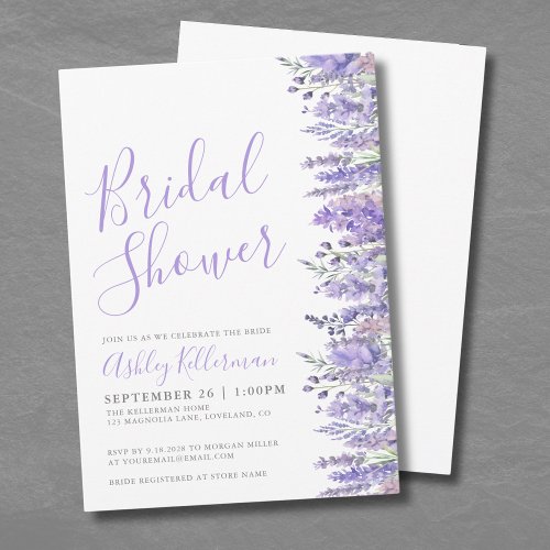 Elegant Watercolor Lavender Floral Bridal Shower Invitation