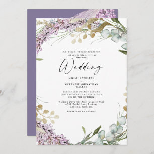 Elegant Watercolor Lavender Floral Wedding Invitation