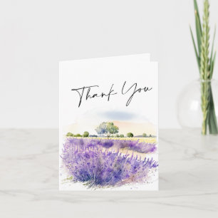 Elegant Watercolor Lavender Flowers Field Letterpress Thank You Card