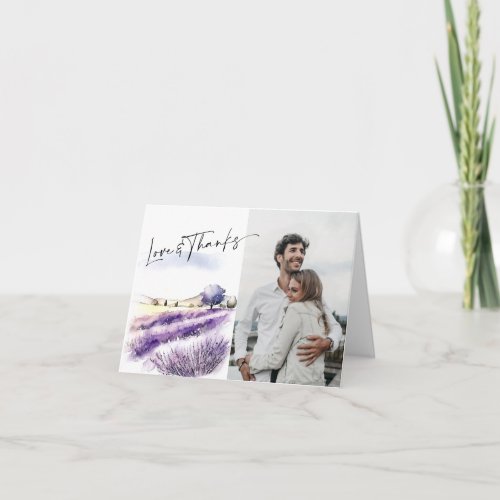Elegant Watercolor Lavender Flowers Field Photo Thank You Card
