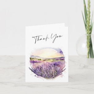 Elegant Watercolor Lavender Flowers Field Thank You Card