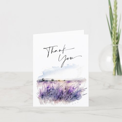 Elegant Watercolor Lavender Flowers Field Thank You Card
