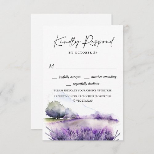 Elegant Watercolor Lavender Flowers Field Wedding RSVP Card