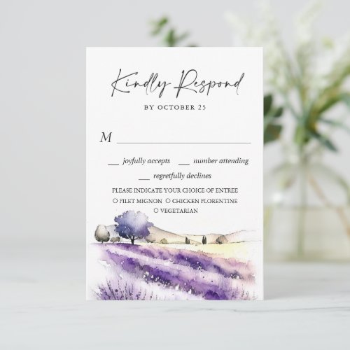 Elegant Watercolor Lavender Flowers Field Wedding RSVP Card