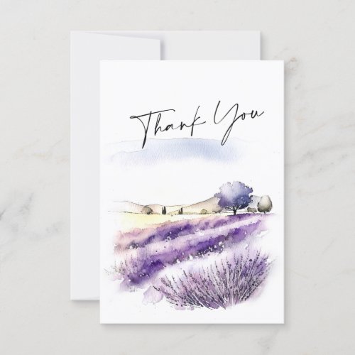 Elegant Watercolor Lavender Flowers Field Wedding Thank You Card