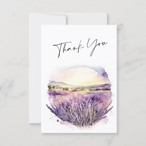 Elegant Watercolor Lavender Flowers Field Wedding Thank You Card